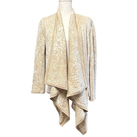 St John’S Bay Sweaters - ST JOHN Knit Cardigan Beige Cream Pattern Waterfall Shawl Draped sz M _READ_